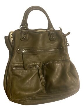 Linea Pelle Olive green large tote with zebra lining